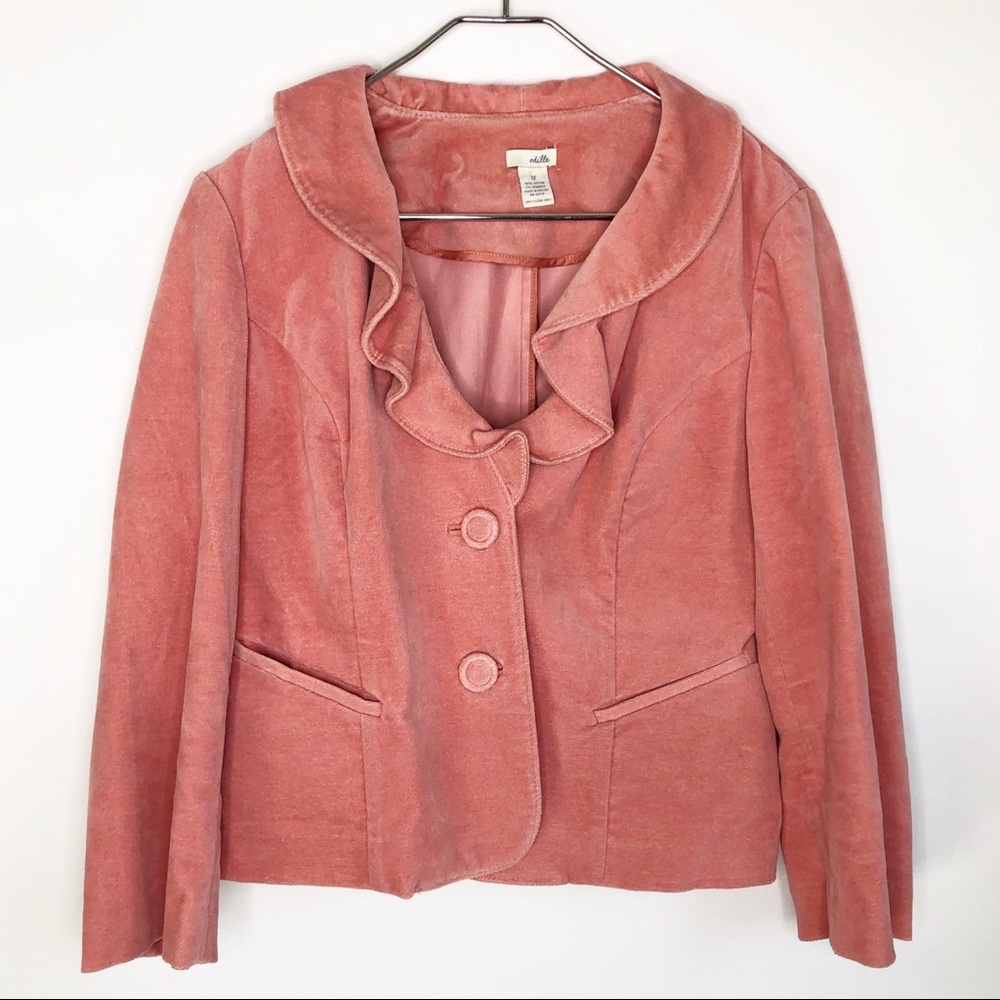 Anthropologie Odille Pink Ruffled Collar Blazer